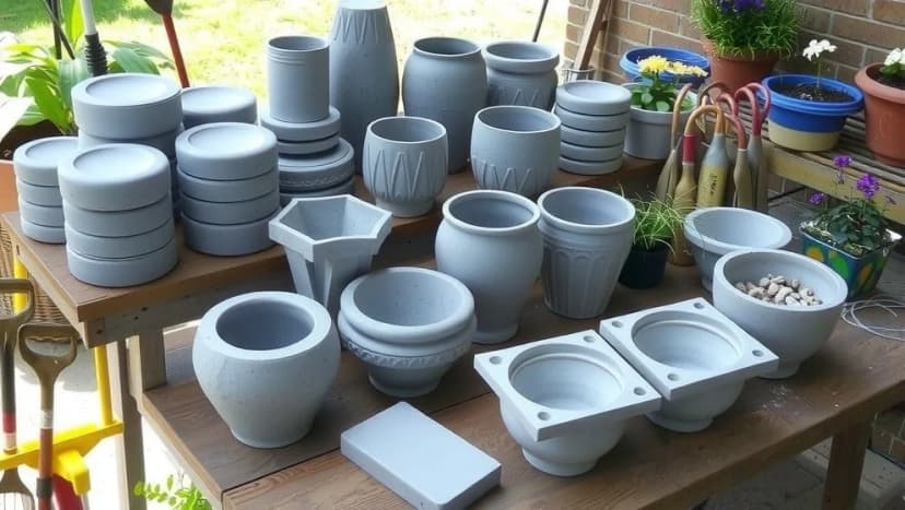 Gjutformar för betong i trädgården